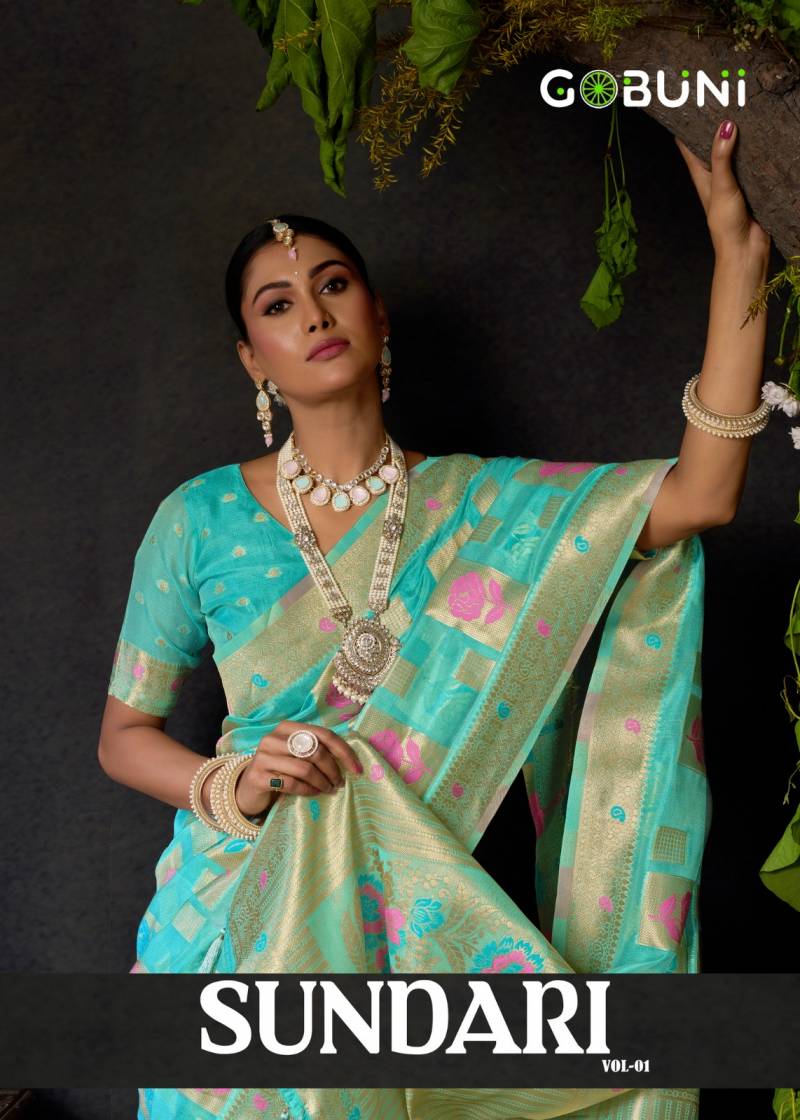 Gobuni Sundari Vol 1 Organza Khadi with Zhallar Saree Collection