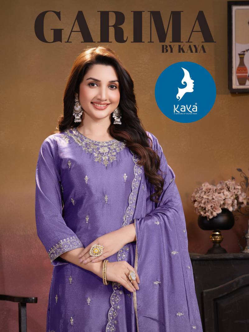 Kaya Garima Chinon Straight Cut Kurti Pant And Dupatta Collection