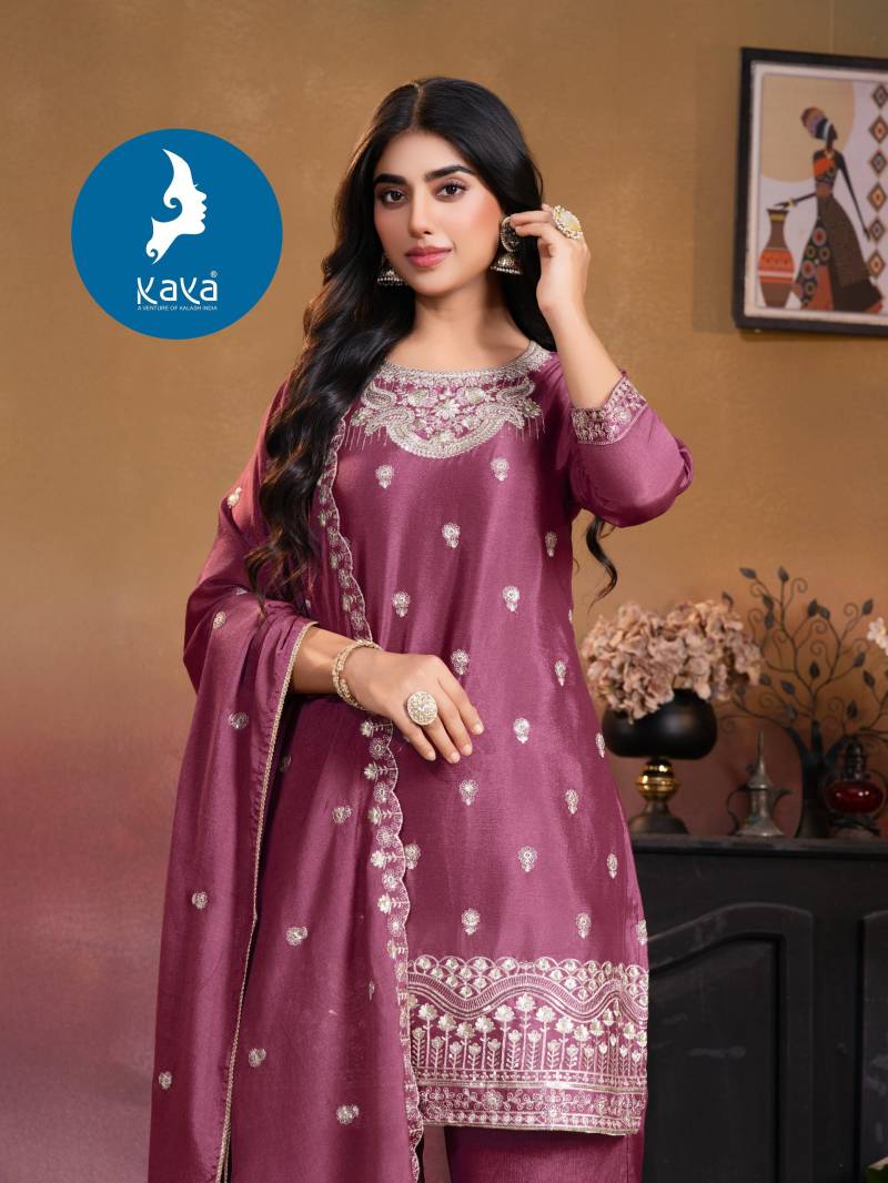 Kaya Garima Chinon Straight Cut Kurti Pant And Dupatta Collection