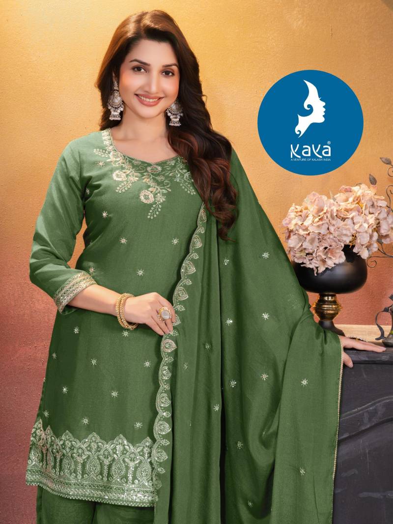 Kaya Garima Chinon Straight Cut Kurti Pant And Dupatta Collection
