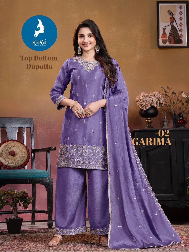 Kaya Garima Chinon Straight Cut Kurti Pant And Dupatta Collection