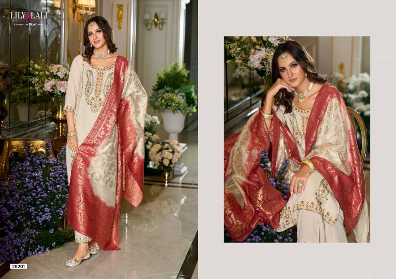 Lily And Lali Sitara Viscose Fancy Embroidery Work Kurti Pant And Dupatta