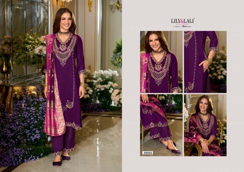 Lily And Lali Sitara Viscose Fancy Embroidery Work Kurti Pant And Dupatta