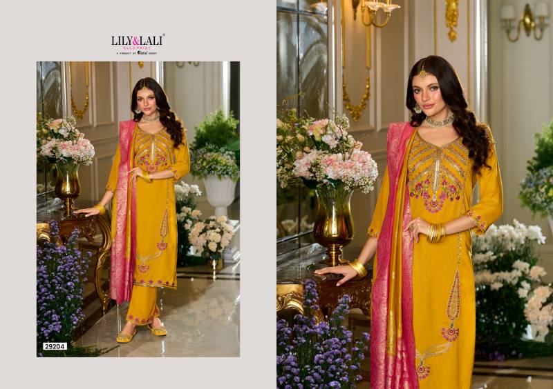 Lily And Lali Sitara Viscose Fancy Embroidery Work Kurti Pant And Dupatta