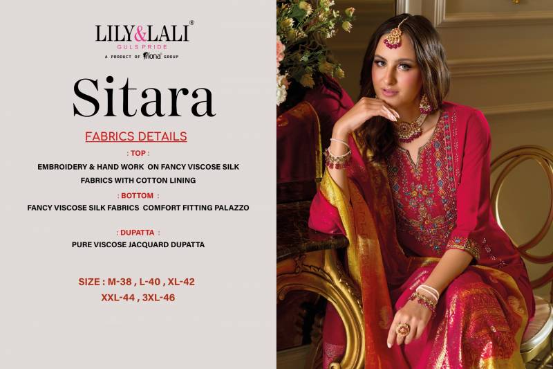 Lily And Lali Sitara Viscose Fancy Embroidery Work Kurti Pant And Dupatta