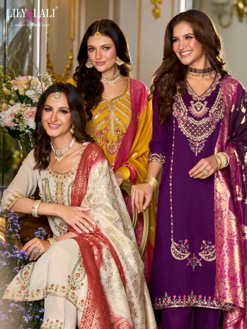 Lily And Lali Sitara Viscose Fancy Embroidery Work Kurti Pant And Dupatta
