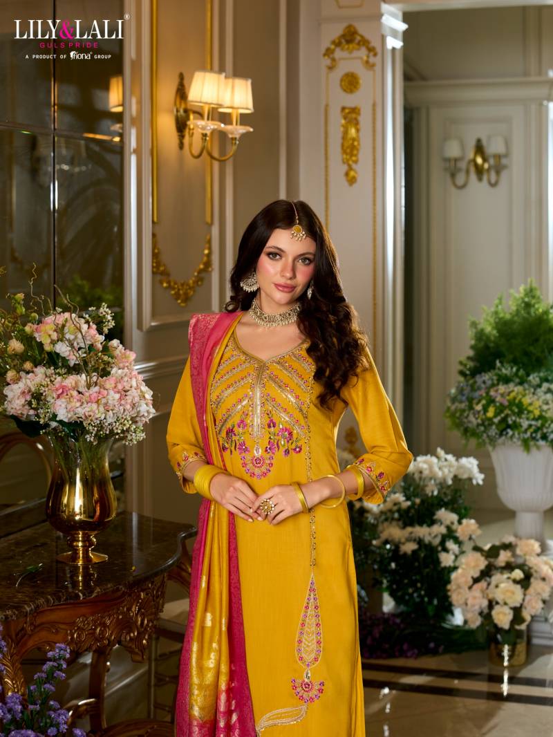Lily And Lali Sitara Viscose Fancy Embroidery Work Kurti Pant And Dupatta