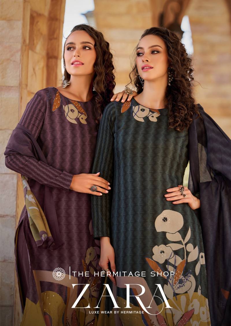 Hermitage Zara Handwork Jam Satin Digital Dress Material Collection
