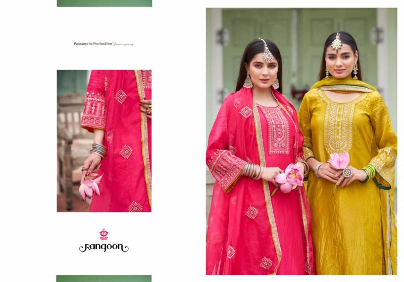 Rangoon Kanku 10091 To 10094 Gold Crush With Fancy Work Top Bottom And Dupatta