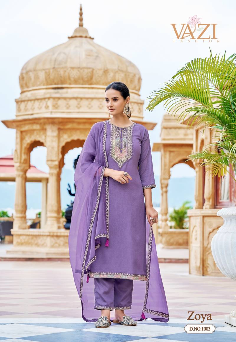 Vazi Zoya Viscose Handwork Festival Wear Kurti Pant and Dupatta Collection