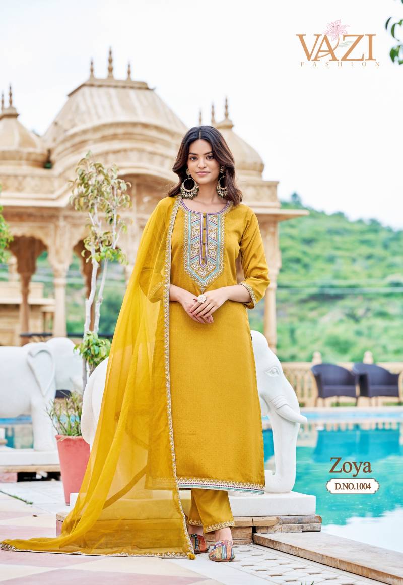 Vazi Zoya Viscose Handwork Festival Wear Kurti Pant and Dupatta Collection