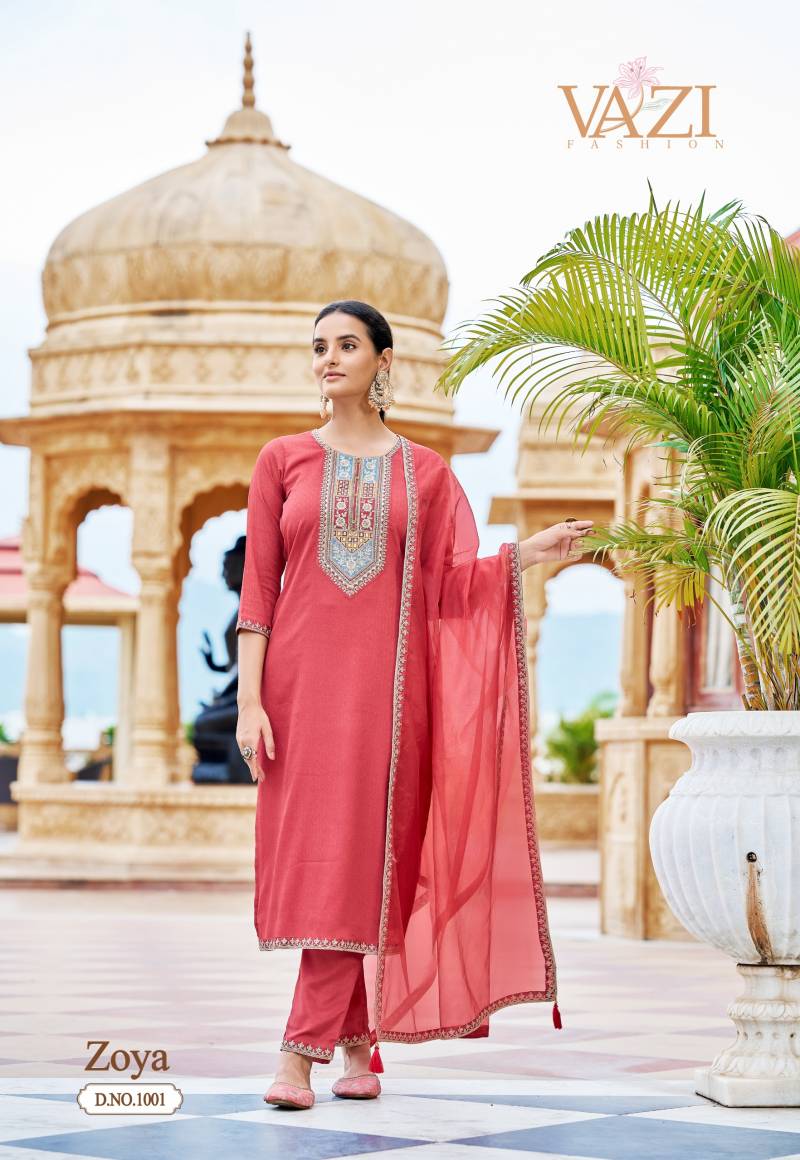 Vazi Zoya Viscose Handwork Festival Wear Kurti Pant and Dupatta Collection