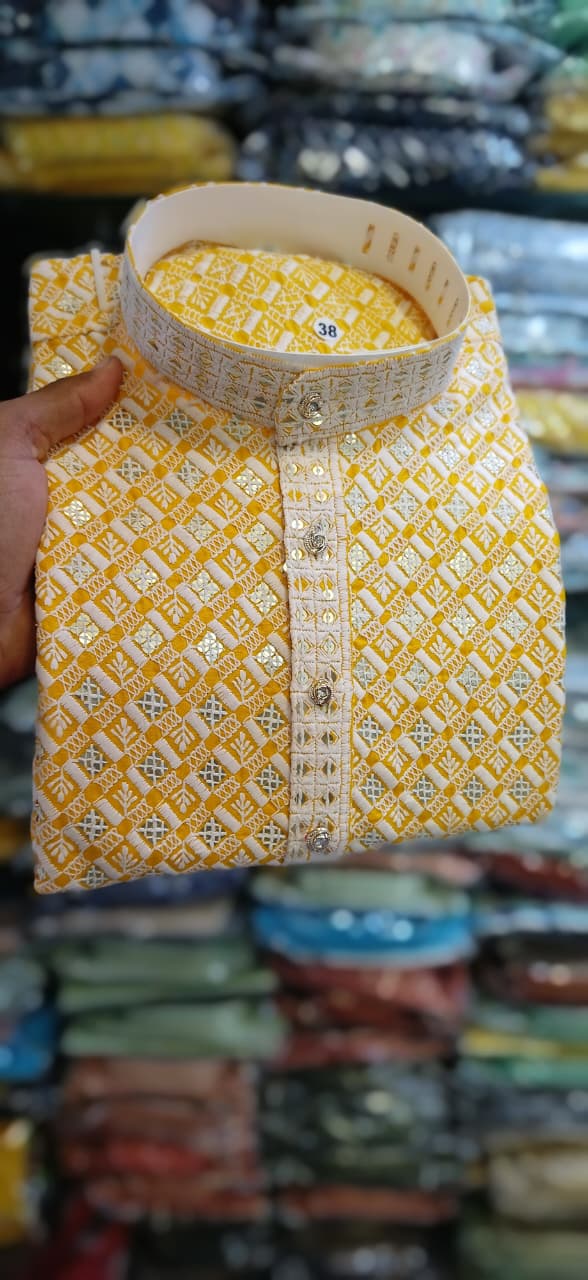 Lekha Mald White Dhaga Rayon Viscose Sequence Work Kurta Pajama