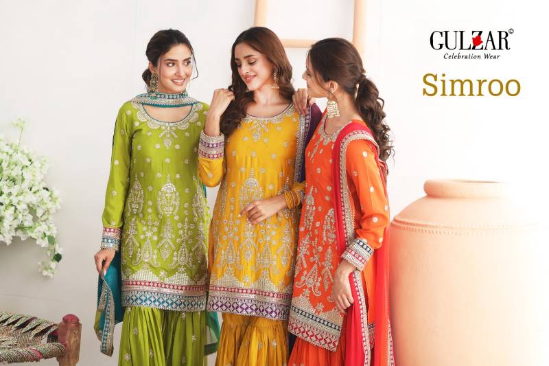 Gulzar Simroo Chinon Embroidery Work Festival Wear Collection