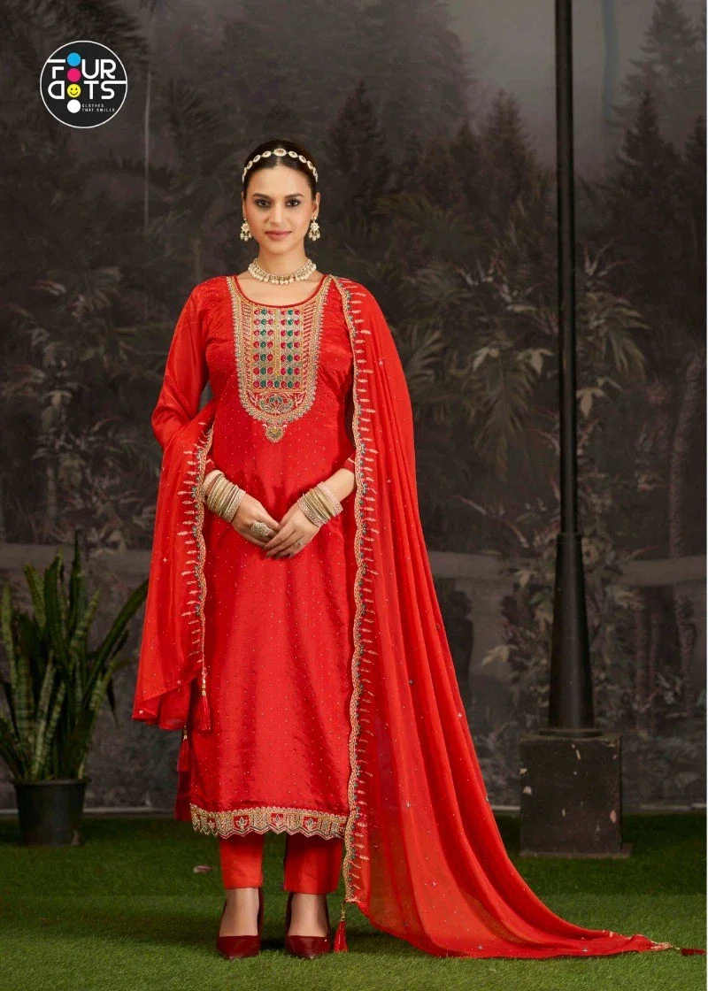 Four Dots Manjali Glass Organza Work Dress Material