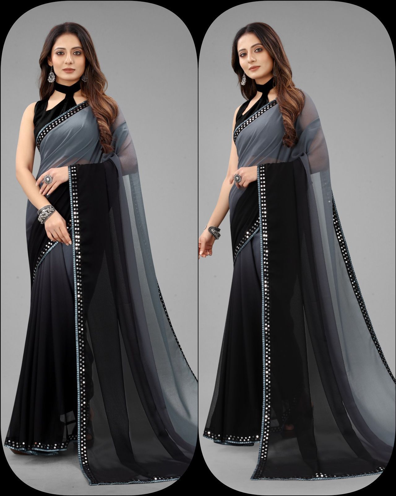 Aab Shaded Georgette Two Shaded With Sequins Less Border Party Saree