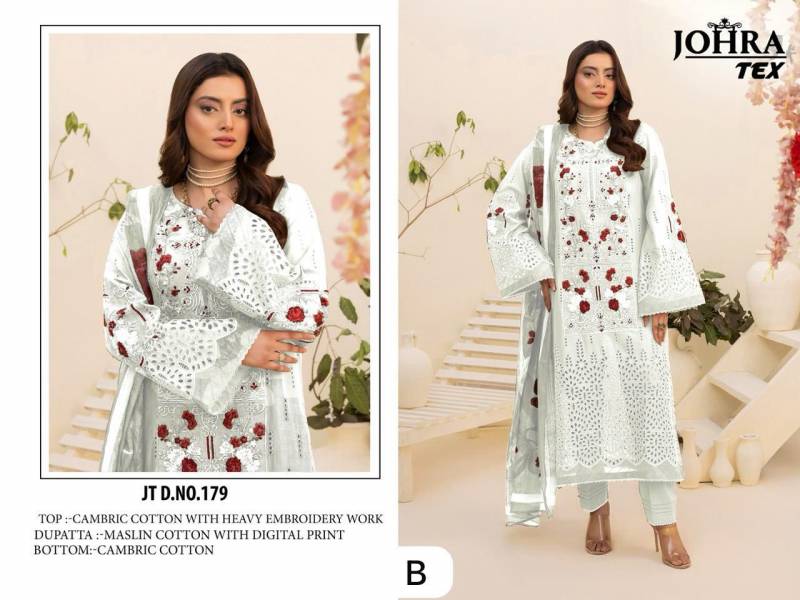 Johra Tex 179 B Cambric Cotton Embroidery Pakistani Salwar Suits