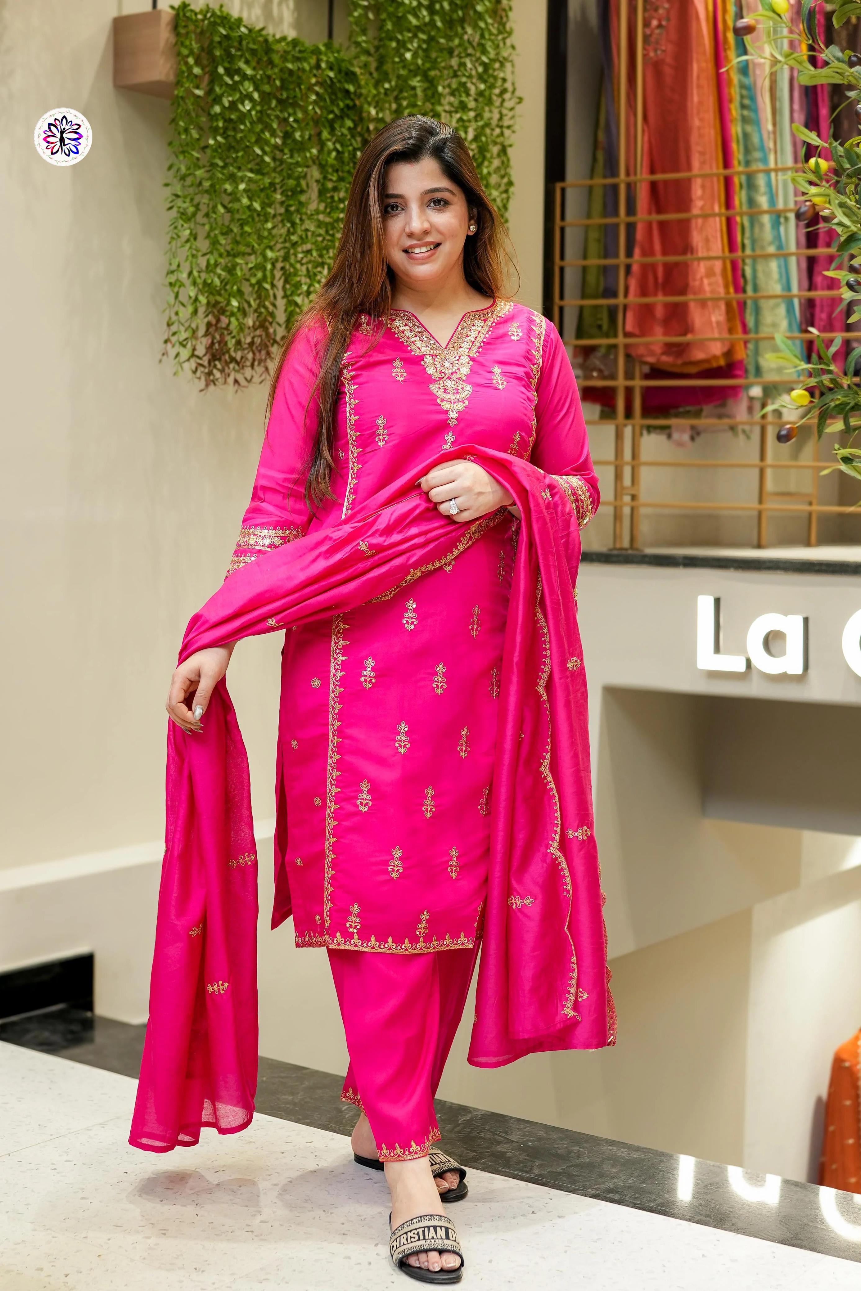 Lekha KL 4044 Chanderi Silk Embroidery Kurti Bottom With Dupatta