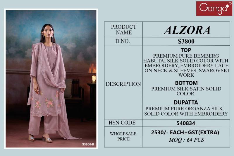 Ganga Alzora 3800 Bemberg Habutai Silk Salwar Suit Collection