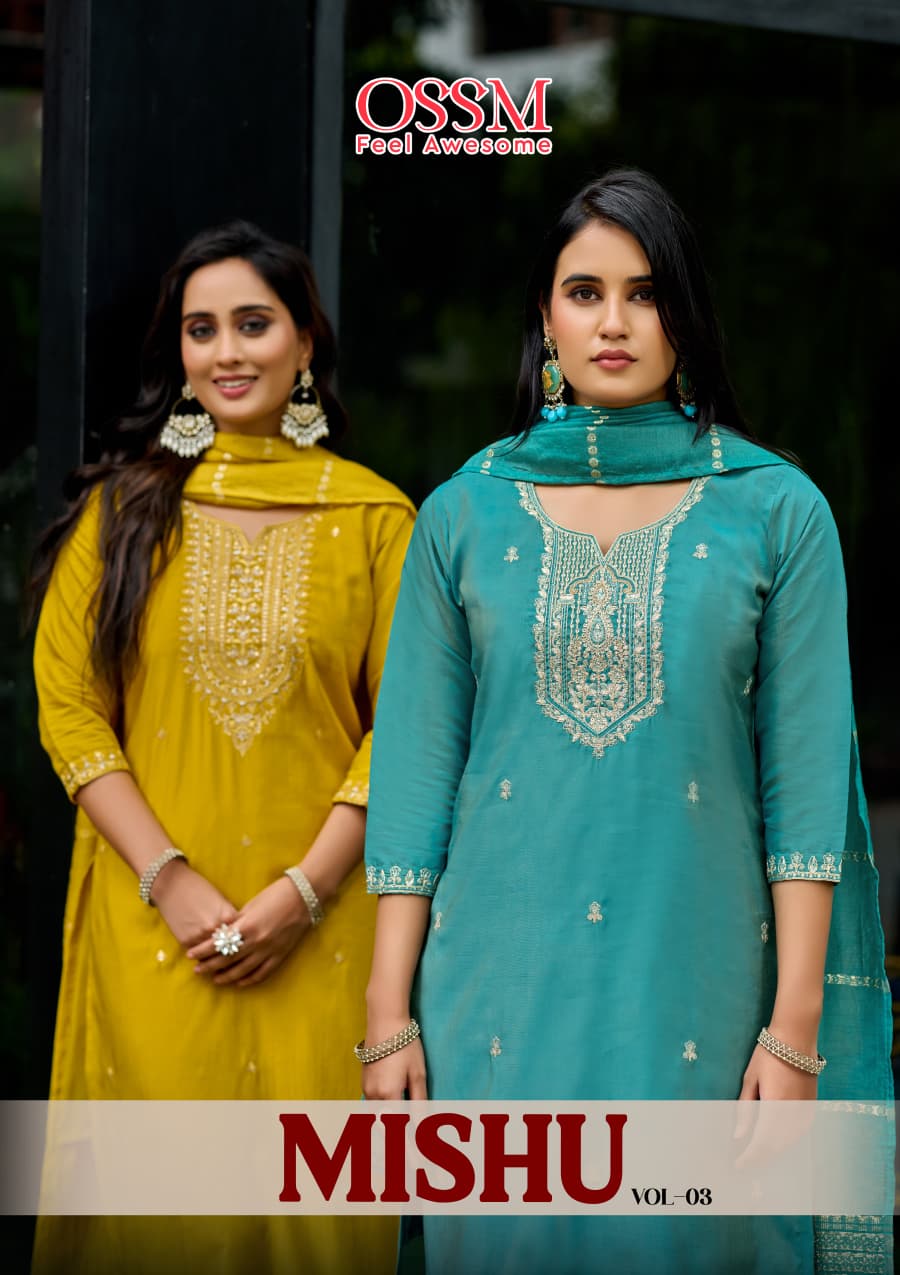 Ossm Mishu Vol 3 Roman Simmer Kurti Bottom With Dupatta