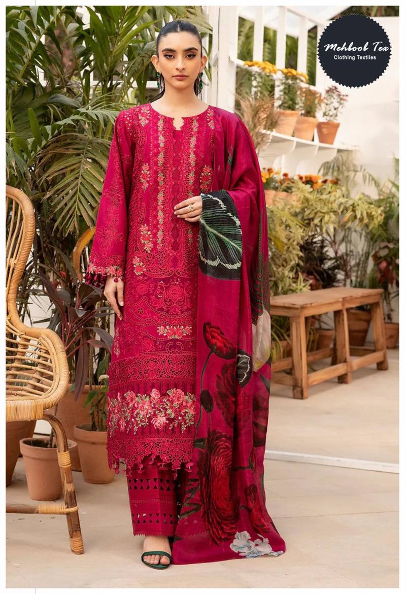 Mehboob Tex Ombre Premium Vol 3 Chiffon Dupatta Cotton Embroidery Salwar Suits
