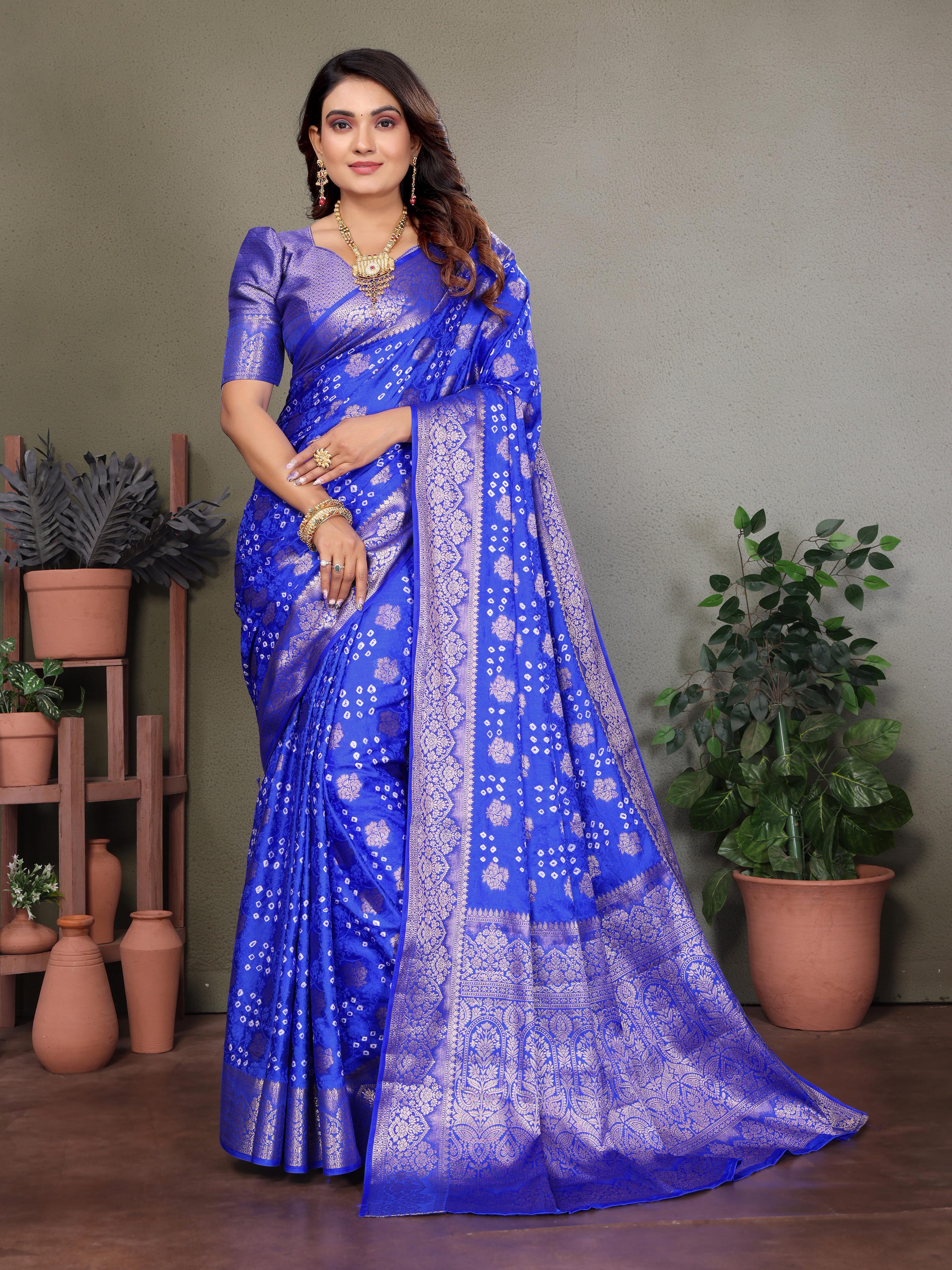 Lekha VC Shakuntala Satin Silk Bandhej With Zari Weaving Butta Saree