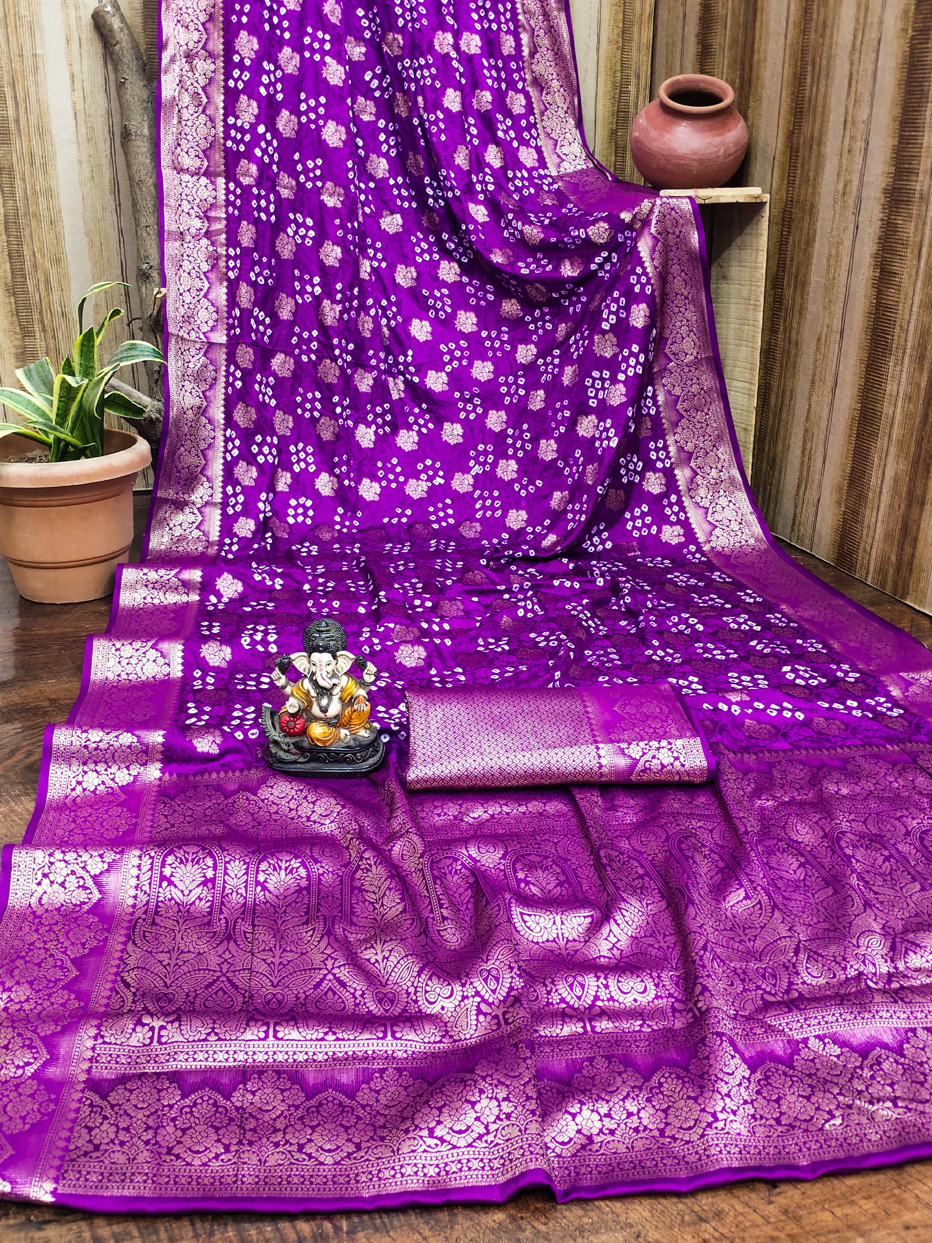 Lekha VC Shakuntala Satin Silk Bandhej With Zari Weaving Butta Saree