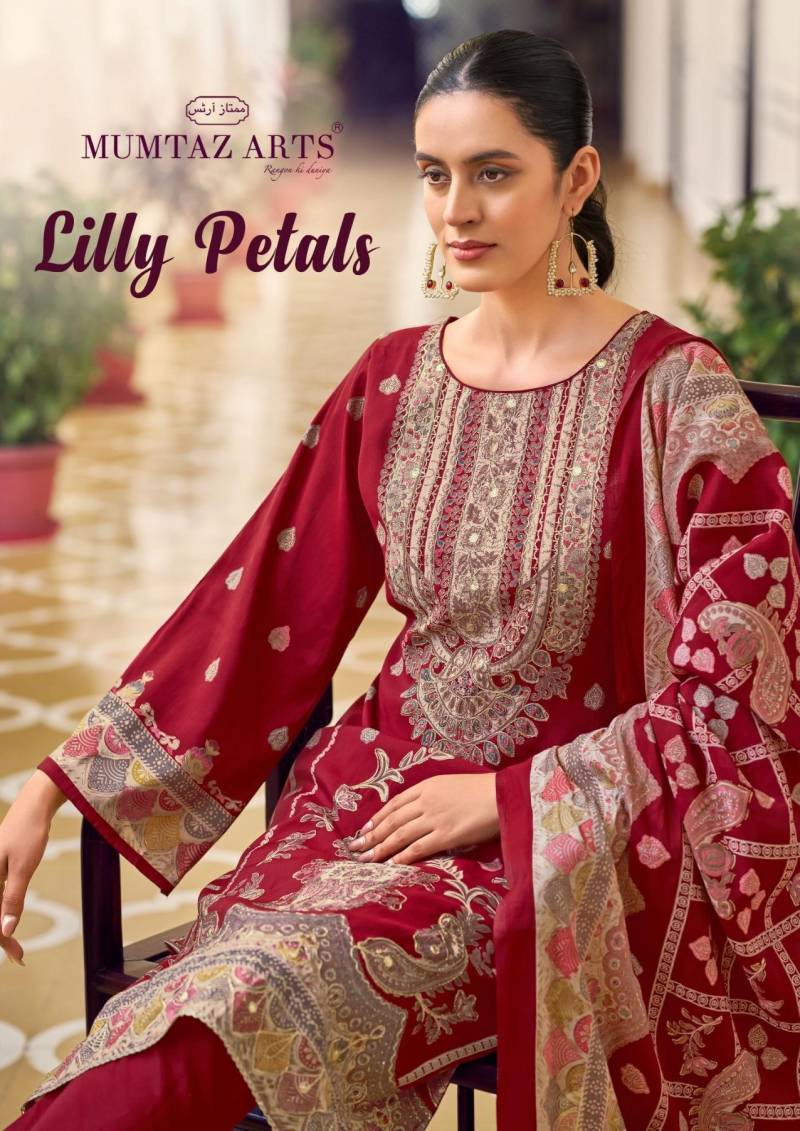 Mumtaz Lilly Petals Modal Silk Print Foil Handwork Dress Material Collection