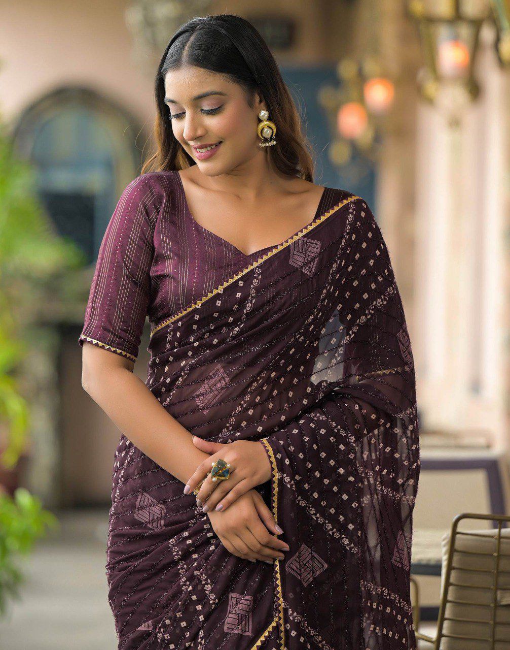 Aab Rim Zim Bandhani Georgette Silk Printed Saree