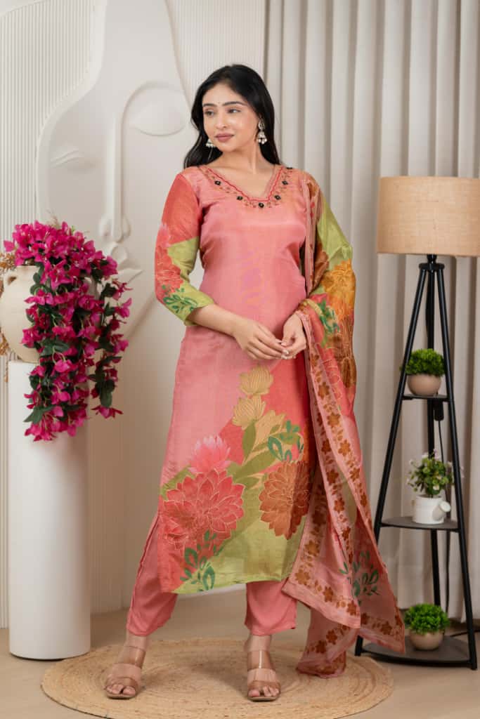 Naisha K 317 Shimmer Silk Kurti Pant And Dupatta Collection