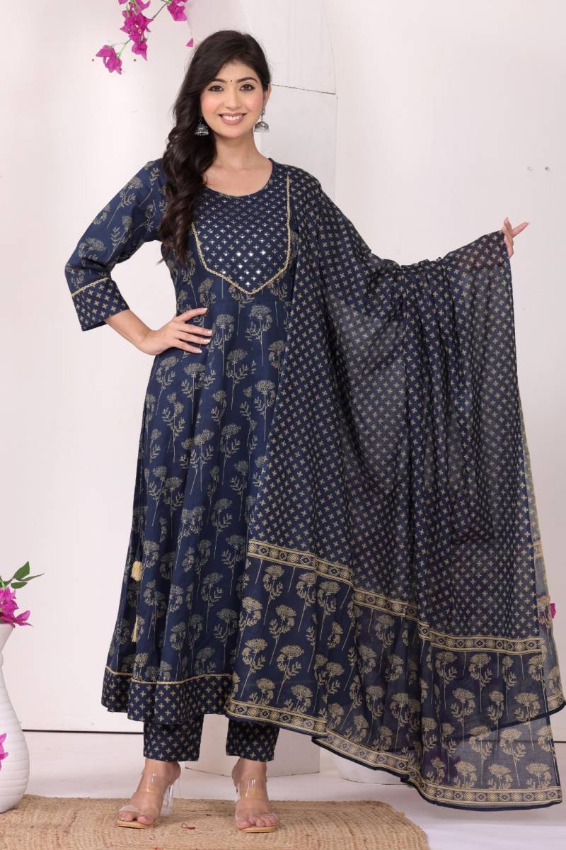 Naisha K 318 Pure Cotton Anarkali Kurti Pant And Dupatta Collection