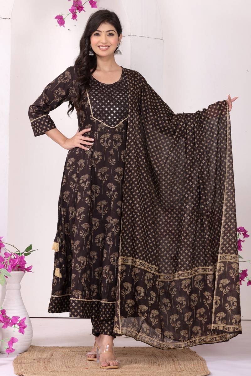 Naisha K 318 Pure Cotton Anarkali Kurti Pant And Dupatta Collection
