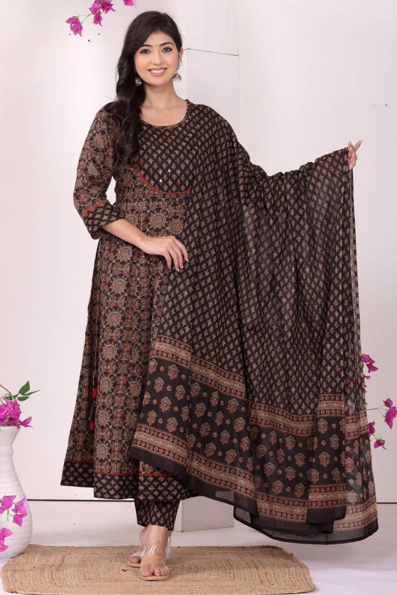 Naisha K 318 Pure Cotton Anarkali Kurti Pant And Dupatta Collection