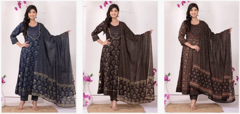 Naisha K 318 Pure Cotton Anarkali Kurti Pant And Dupatta Collection