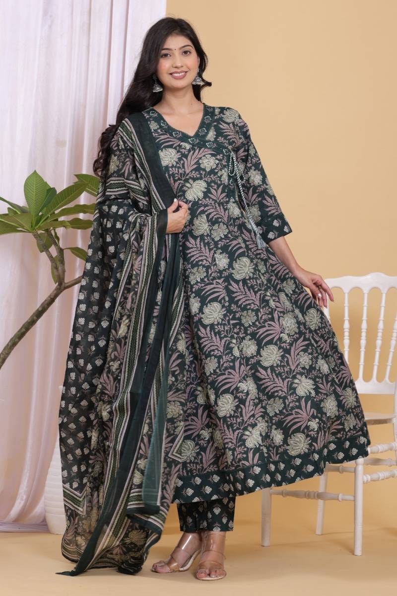 Naisha K 318 Vol 3 Pure Cotton Long Anarkali Kurti Pant And Dupatta Collection