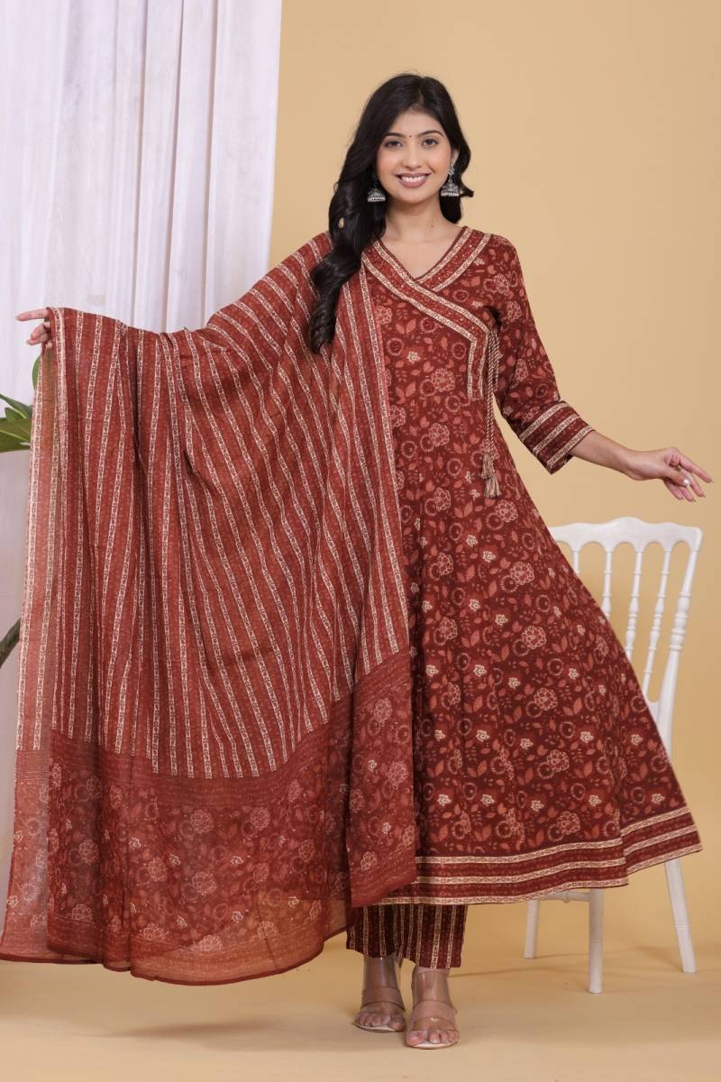 Naisha K 318 Vol 3 Pure Cotton Long Anarkali Kurti Pant And Dupatta Collection