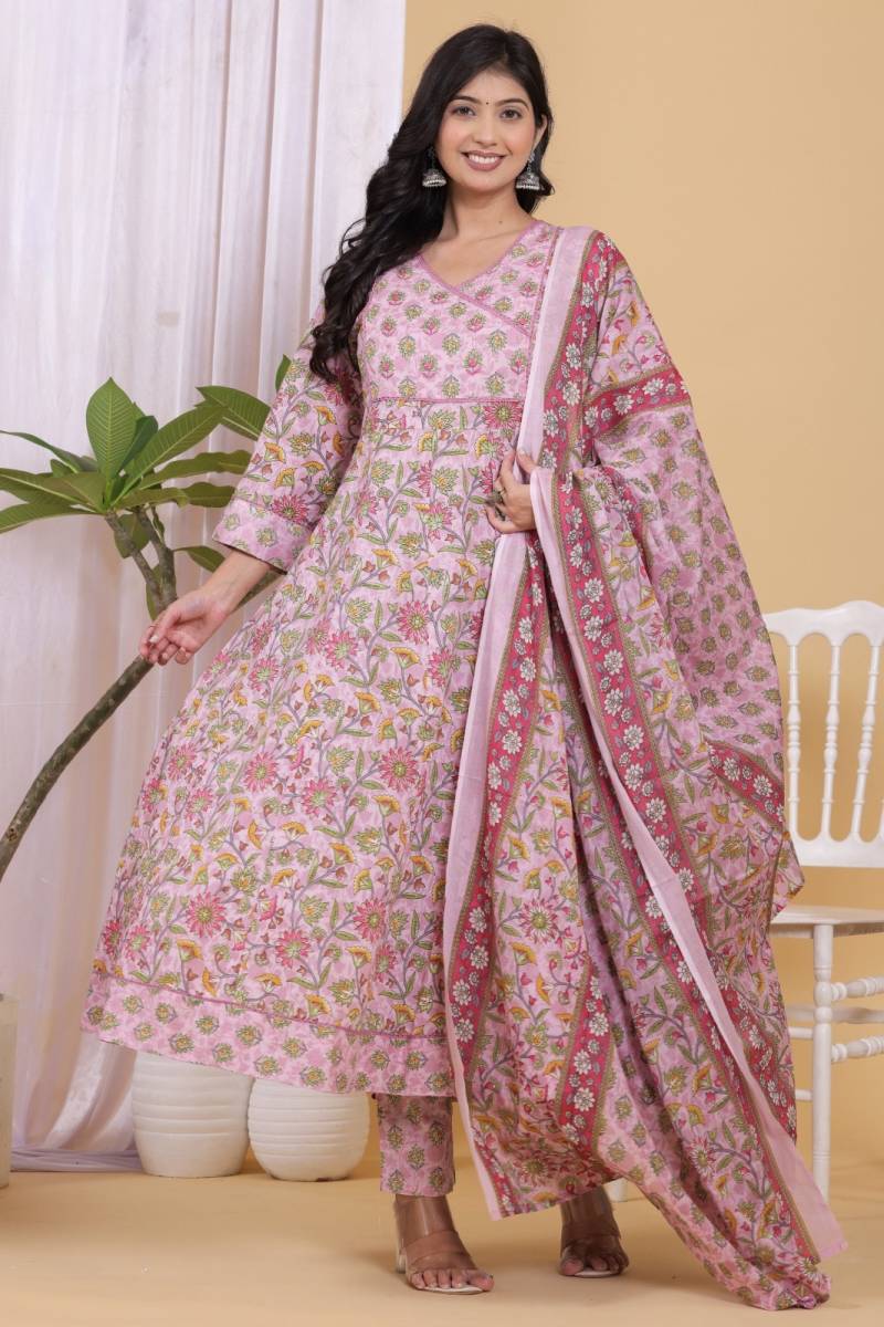 Naisha K 318 Vol 4 Cotton Anarkali Top Bottom And Dupatta Collection