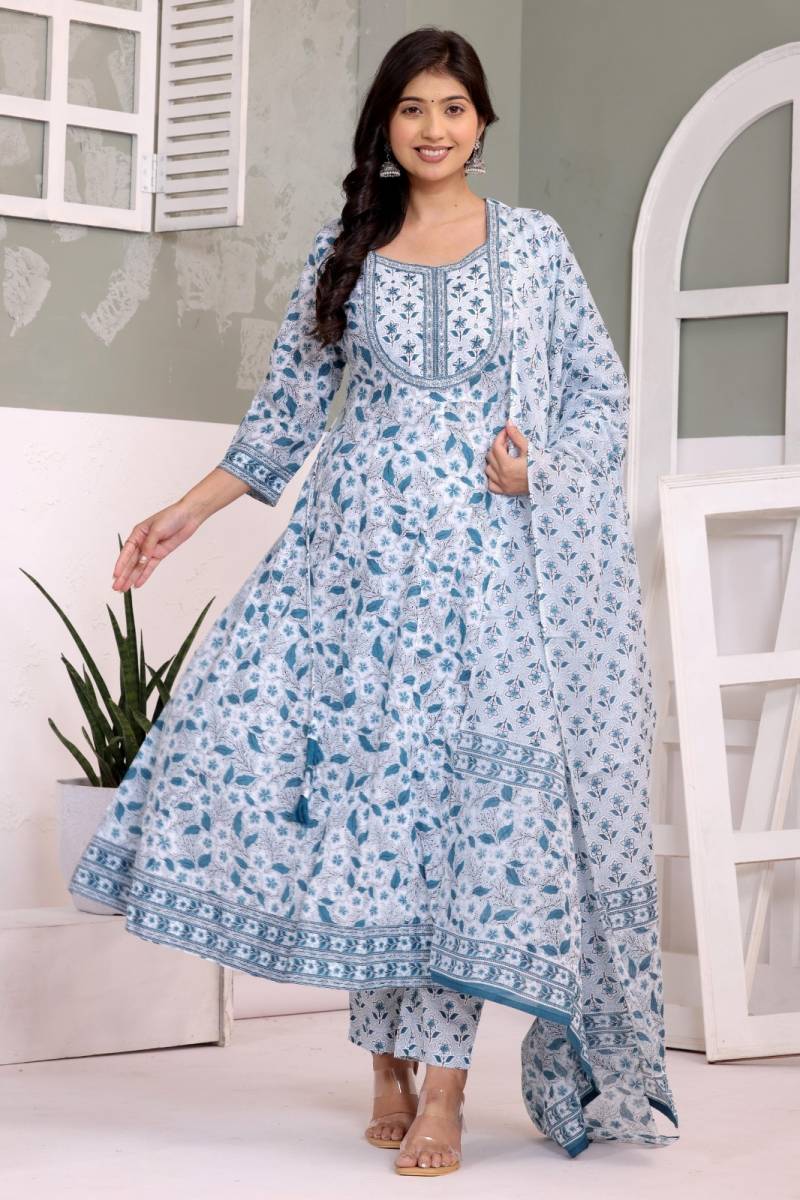 Naisha K 318 Vol 4 Cotton Anarkali Top Bottom And Dupatta Collection