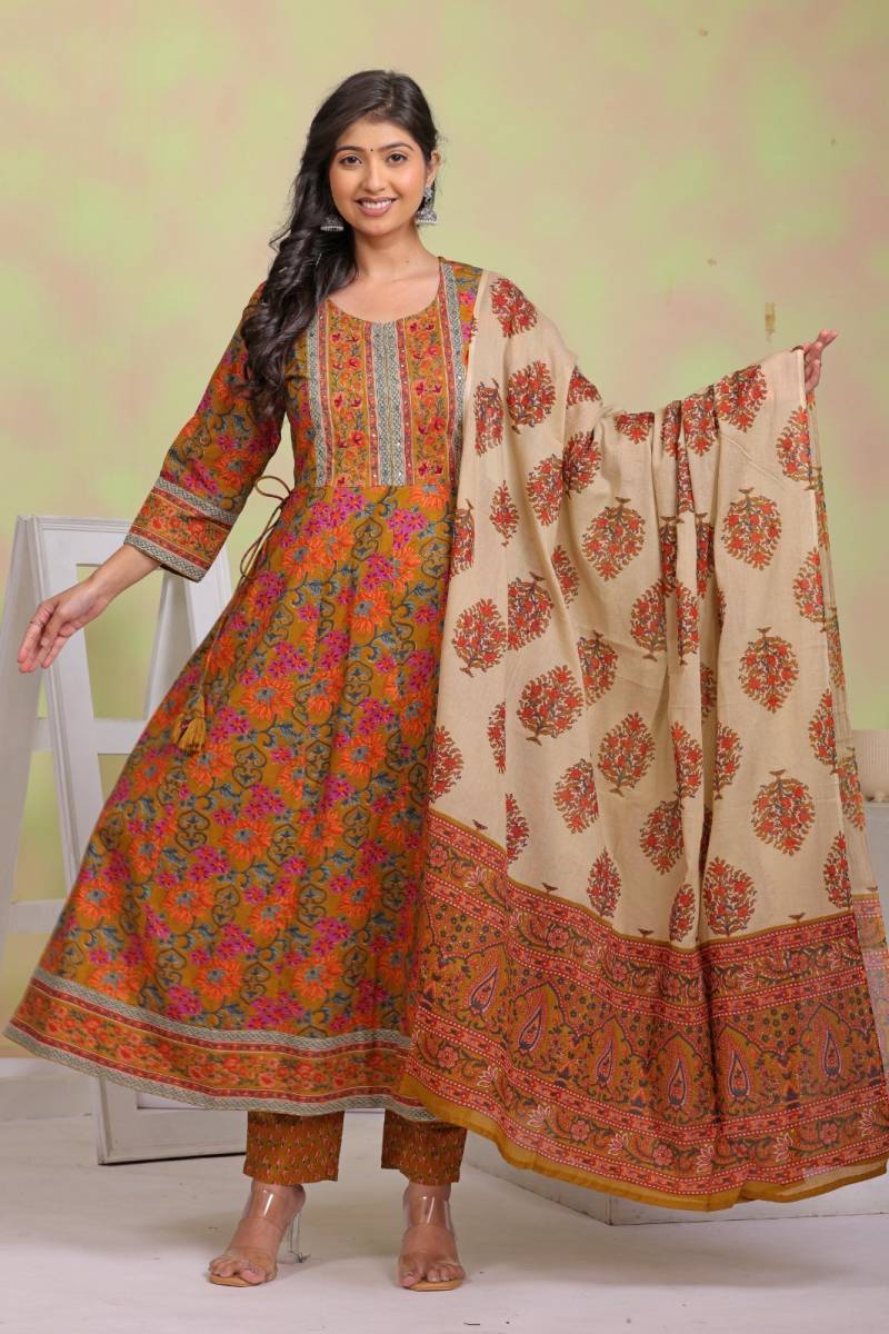 Naisha K 318 Vol 4 Cotton Anarkali Top Bottom And Dupatta Collection