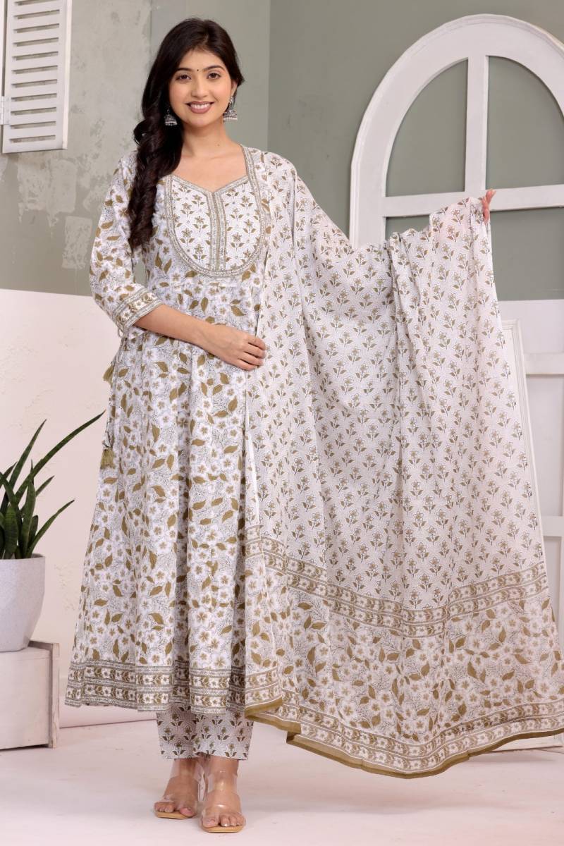Naisha K 318 Vol 4 Cotton Anarkali Top Bottom And Dupatta Collection