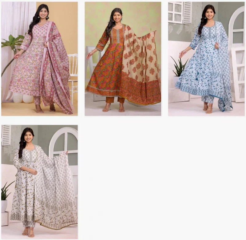 Naisha K 318 Vol 4 Cotton Anarkali Top Bottom And Dupatta Collection