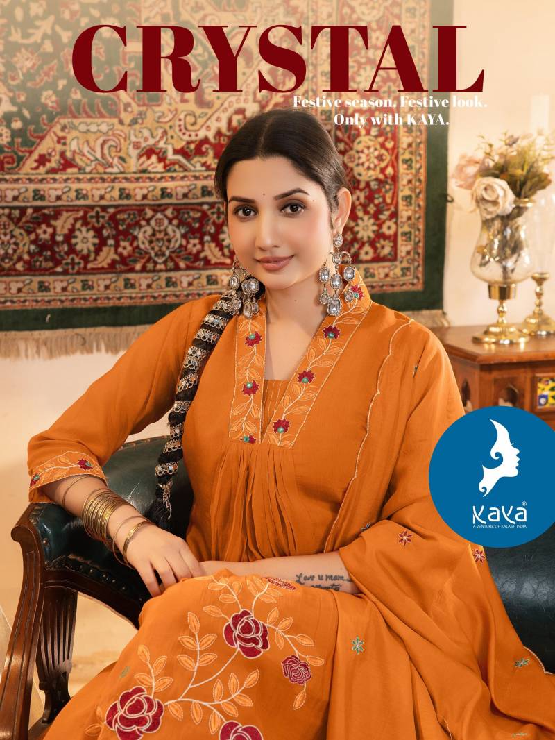 Kaya Crystal Chanderi Anarkali Kurti Pant And Dupatta Collection