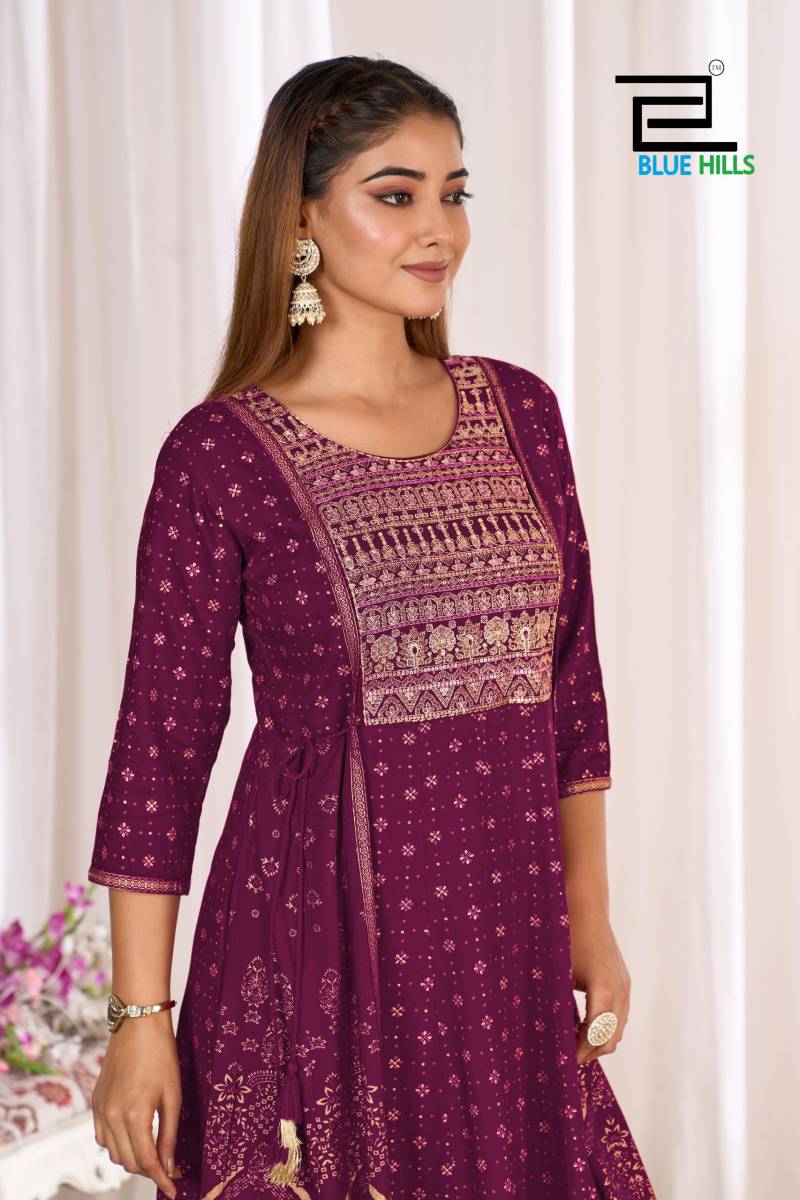 Blue Hills Sreeleela Rayon Anarkali Gown Embroidery Kurti Collection