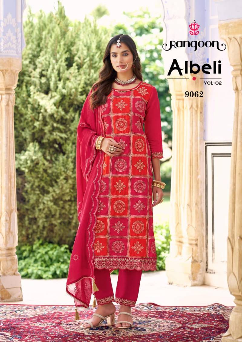 Rangoon Albeli Vol 2 Silk Fancy Work Kurti Pant And Dupatta Collection
