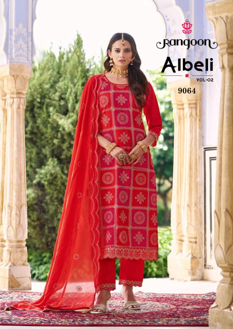 Rangoon Albeli Vol 2 Silk Fancy Work Kurti Pant And Dupatta Collection
