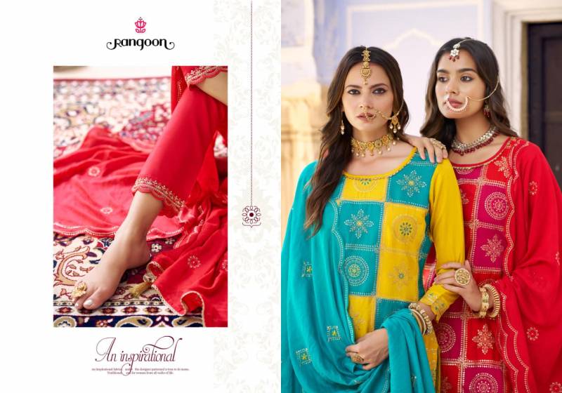 Rangoon Albeli Vol 2 Silk Fancy Work Kurti Pant And Dupatta Collection