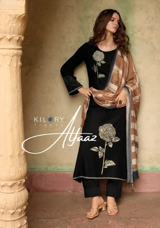 Kilory Alfaaz Viscose Pashmina Digital Foil Print Salwar Kameez Collection