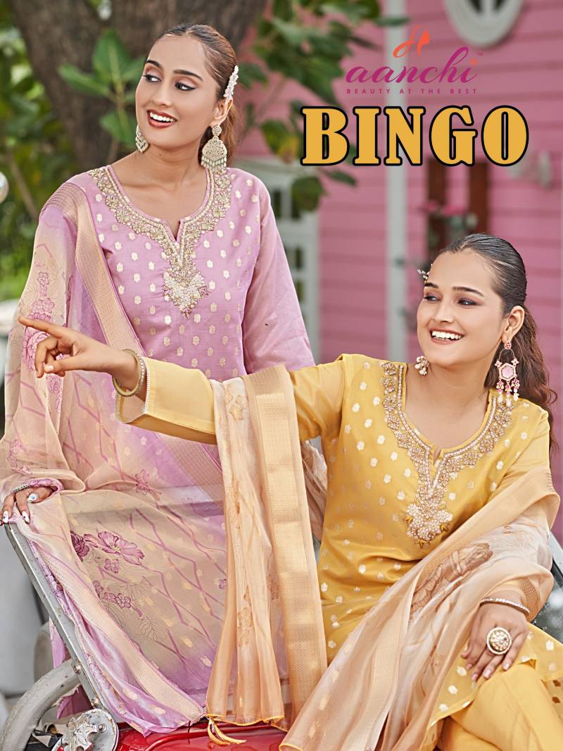 Aanchi Bingo Shimmer Jacquard Butti Kurti Pant And Dupatta Collection
