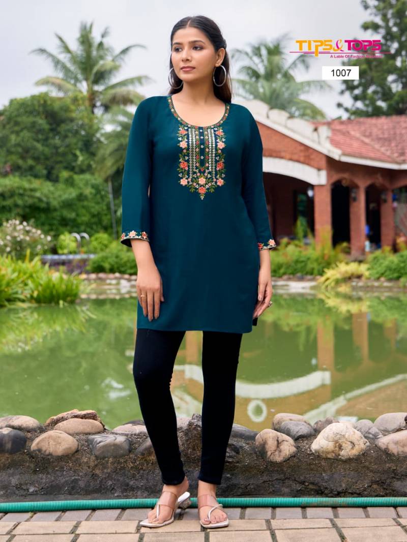 Tips And Tops Bubbly Vol 15 Rayon Slub Embroidery Tops Collection