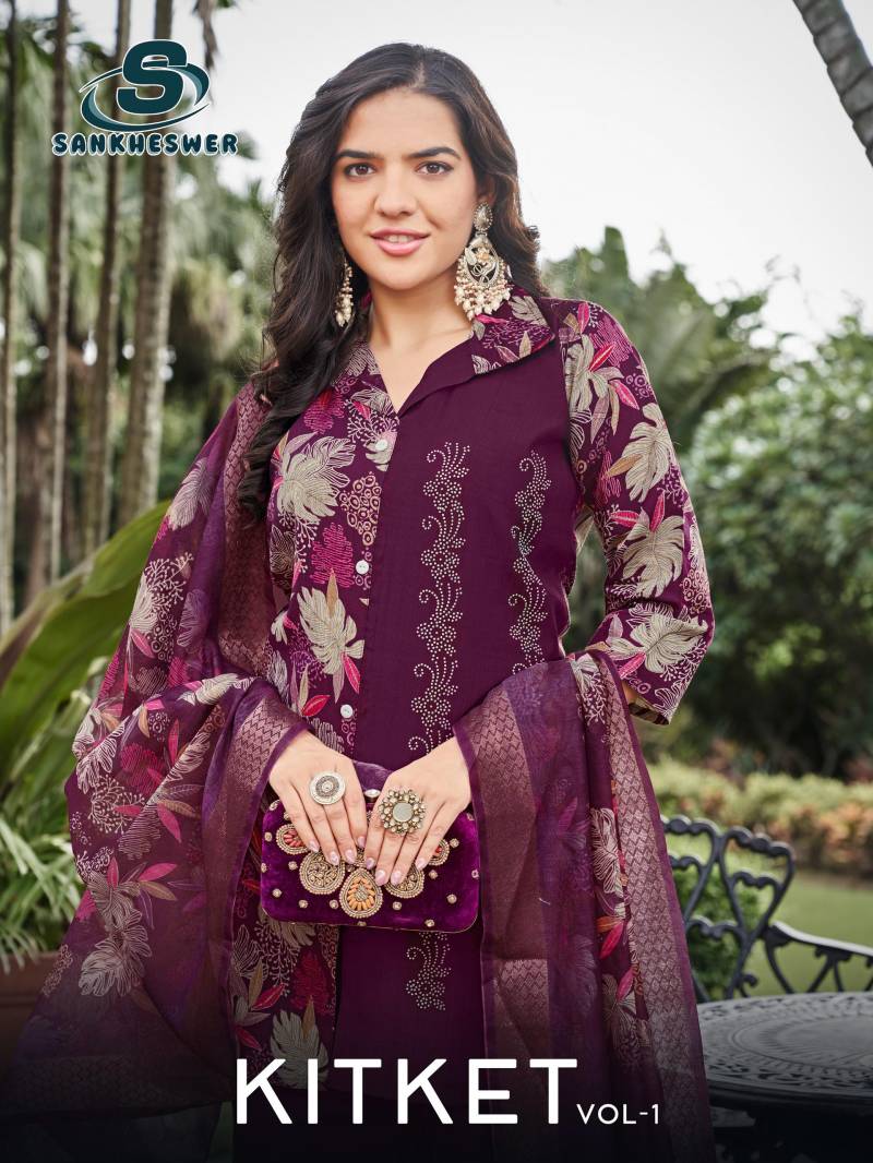 Sankheswer Kitket Vol 1 Vertican Foil Print Top Bottom And Dupatta